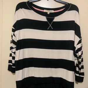 Black and white striped blouse.
